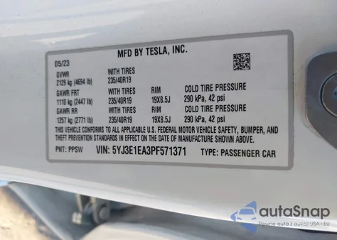 2023 Tesla Model 3 Rear-Wheel Drive from USA, damaged, VIN 5YJ3E1EA3PF571371